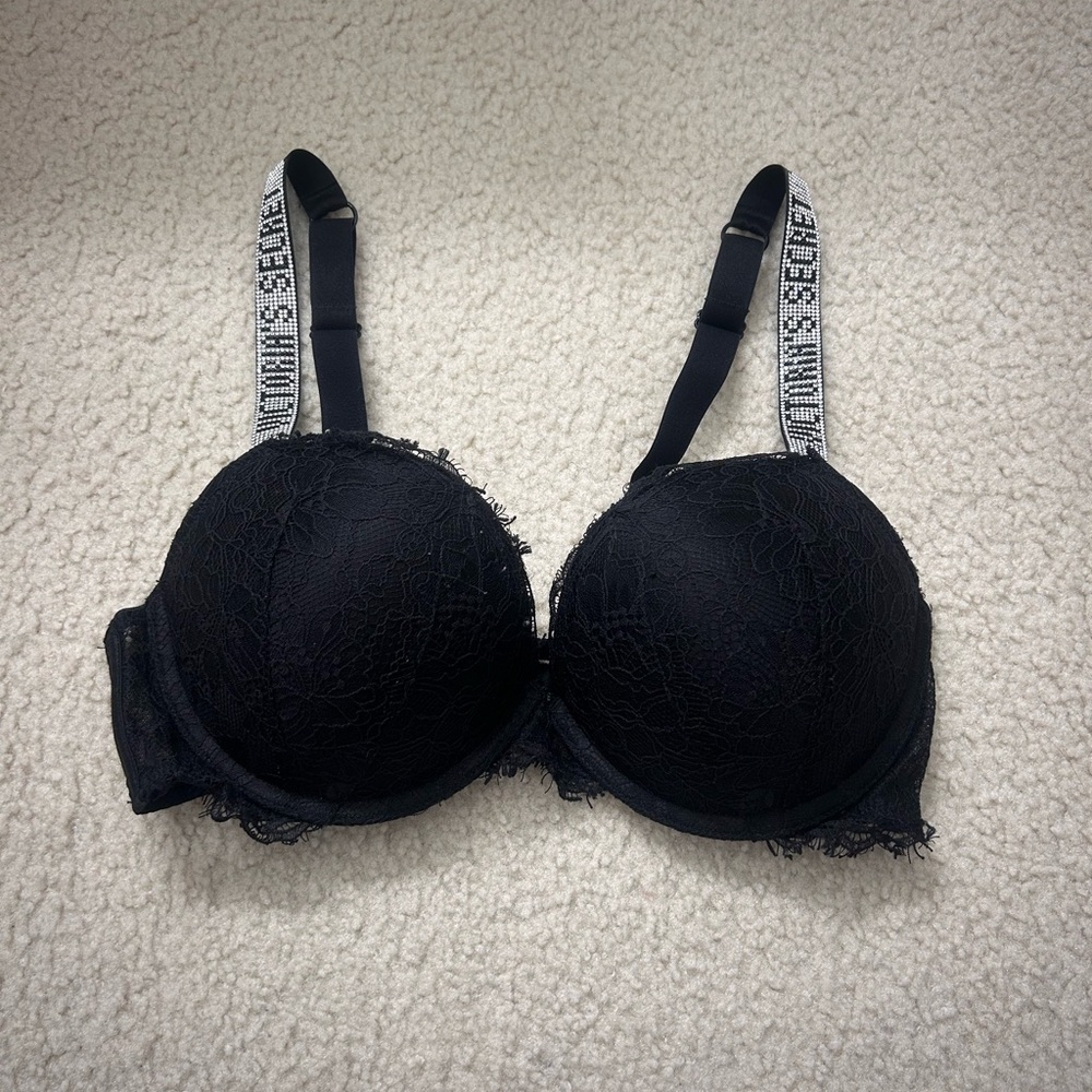 Victoria's Secret Black Lace & Sparkle Straps Push-Up Bra